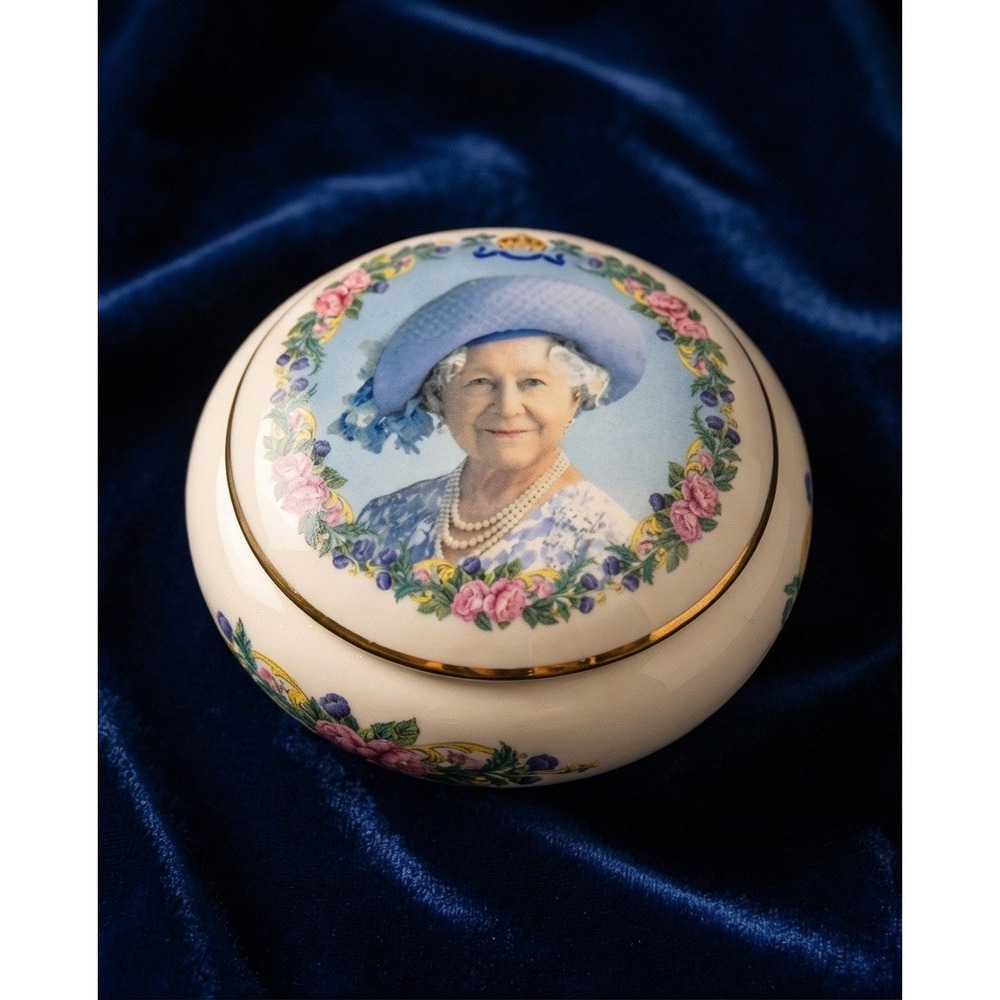 Prinknash Abbey Pottery Queen Mother 100th Birthday Trinket Box England 2000